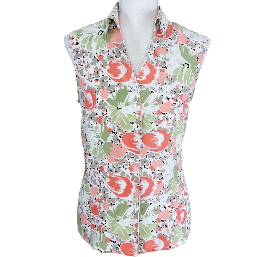 Jones Wear Breathable Silk Floral Button Down  Sleeveless Top Size 8